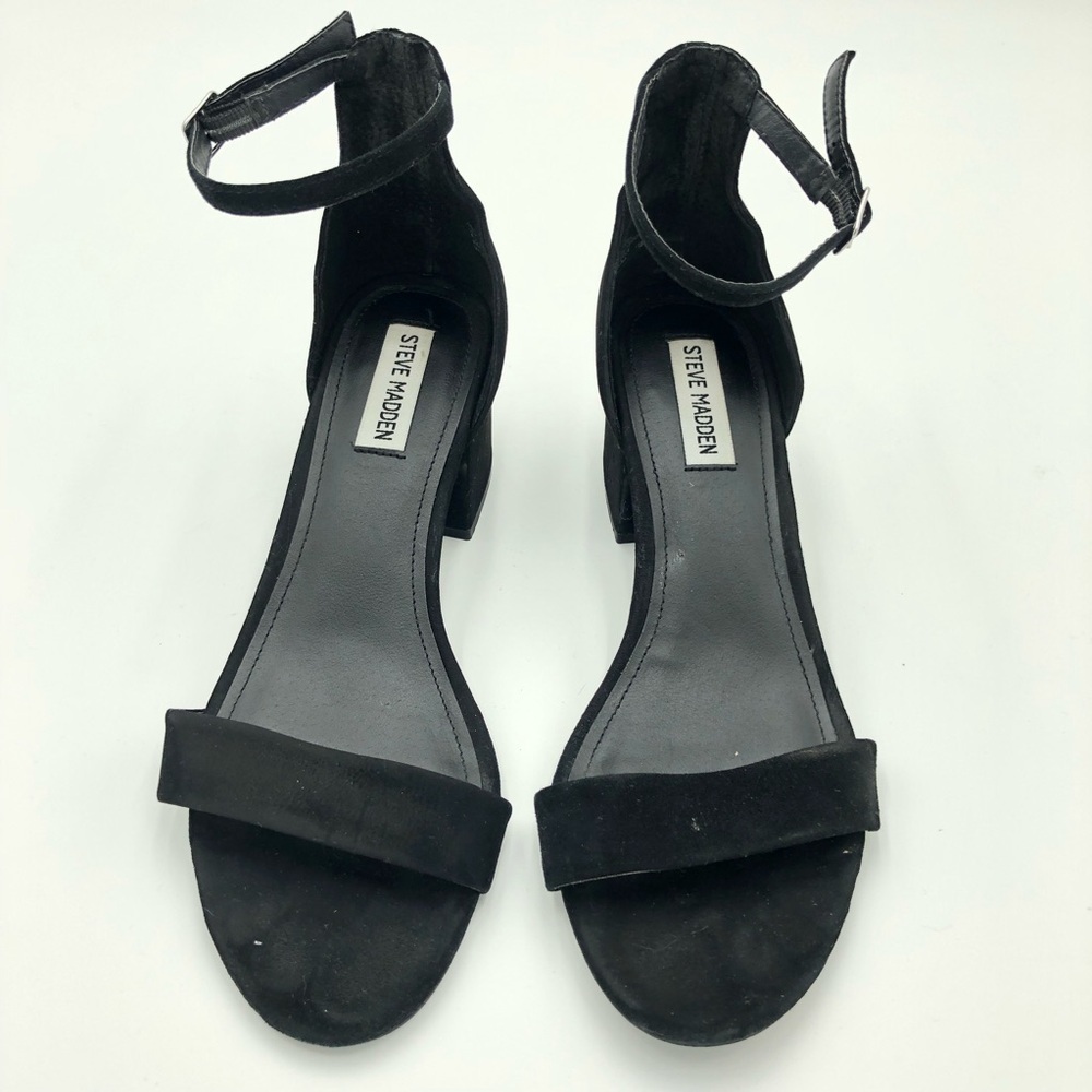 Steve Madden Irenee Black Suede Ankle Strap Block Heel Size 10
